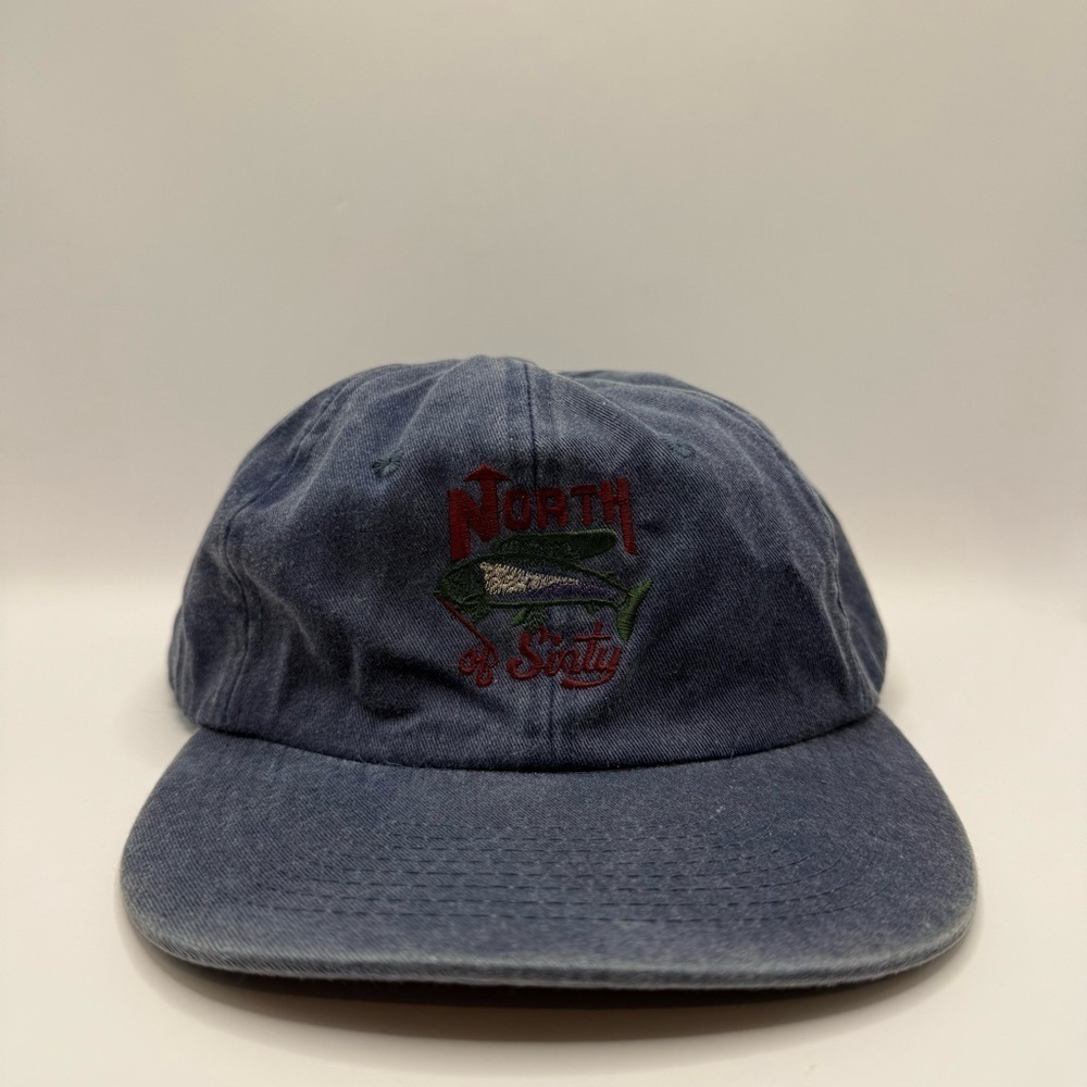 Vtg zkapz "North Of Sixty" Grayling Fis Blue Denim Hat One Size Baseball Cap Hat - Picture 2 of 8